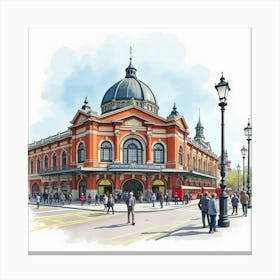 View Of The Charing Cross Station In London, Showcasing Its Victorian Architecture And Bustling Activity Canvas Print