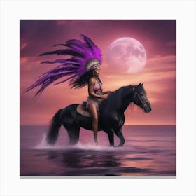 Indian Woman Riding A Horse Canvas Print