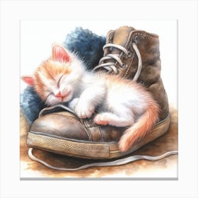 Kitten Sleeping In A Shoe Canvas Print