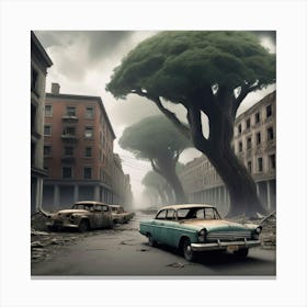 Old Cars In Ruins Canvas Print