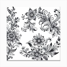 Black And White Floral Design 4 Canvas Print