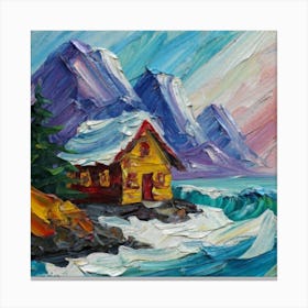 Acrylic and impasto pattern, mountain village, sea waves, log cabin, high definition, detailed geometric 18 Canvas Print