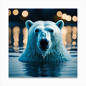 Bear Emerging from Illuminated Lake Canvas Print