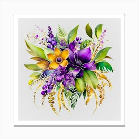 Watercolor Mardi Gras Flower Bouquets 13 Canvas Print