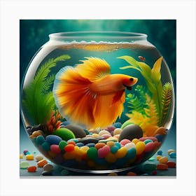 A Orange And Yellow Fish In A Fish Bowl 2 Canvas Print