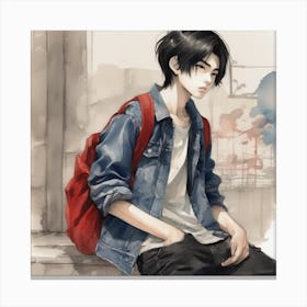 Boy With A Backpack Canvas Print