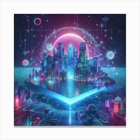 Abstract Dimensions: A Neon Exploration of 3D Forms Canvas Print