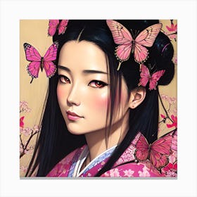 Asian Girl With Butterflies 5 Canvas Print
