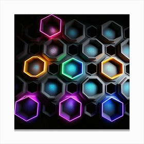 Hexagonal shapes with neon lights, futuristic, cyberpunk, background 1 Canvas Print