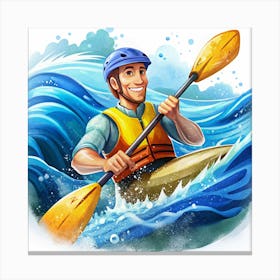 Man Kayaking In Whitewater Rapids Canvas Print