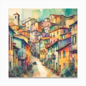 Watercolor Of Italian Town Canvas Print