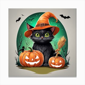 Cute Cat Halloween Pumpkin (8) Canvas Print