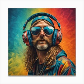 Hippy Man With sunglasses and Headphones Canvas Print