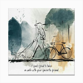 Dog Lover Line Art Drawing with Watercolor Background Canvas Print