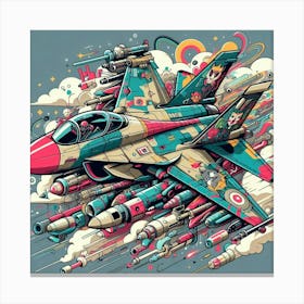 F-16 Fighter Jet Plane Colorful Graffiti Style Canvas Print