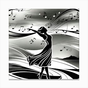 Woman Dances With Music Notes Canvas Print