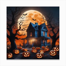 Halloween House With Pumpkins 1 Canvas Print