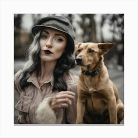 Portrait Of A Woman With A Dog 2 Canvas Print