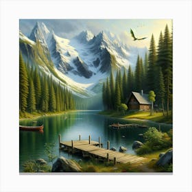 Cabin By The Lake Canvas Print