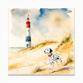 Dalmatian and lighthouse Canvas Print