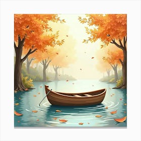 Quaint Rowboat Drifting In Watercolor Autumn Leaves 1 Canvas Print