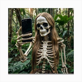 Skeleton Taking Selfie In The Forest Canvas Print