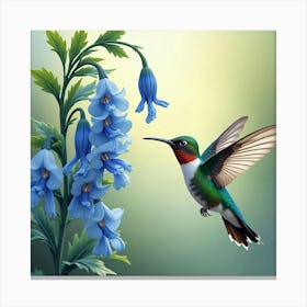 Hummingbird Around Blue Flower 18 Canvas Print