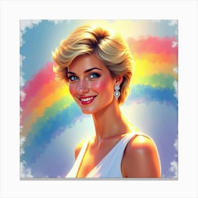 Bright Watercolor Scene Of Princess Diana With Glowing Rainbow Backdrop Canvas Print