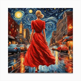 Girl In A Red Dress Canvas Print