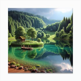 Lake With A House Canvas Print