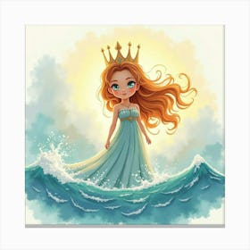 Radiant Young Queen In A Watercolor Setting With Gentle Waves Canvas Print