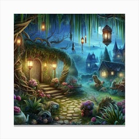 Fairytale Village At Night Canvas Print