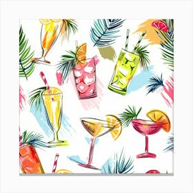 Seamless Pattern With Tropical Drinks 9 Canvas Print