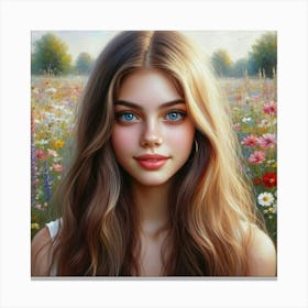 Beautiful Girl In A Field Canvas Print