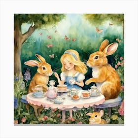 Alice Is Having Tea Party With Hare And Mouse Canvas Print