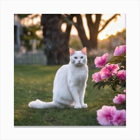 White Cat In The Garden Canvas Print