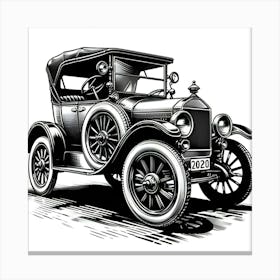 A Stencil Sketch Of A Old Vintage Car 3 Canvas Print