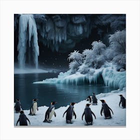 Penguins In The Snow Canvas Print