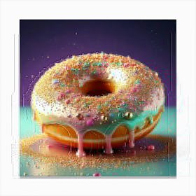 Firefly Whimsical, 3d, Illustration, Donut, Glazed, Porcelain, Gold, Sprinkles, Pastel, Colors, Bite (11) Canvas Print