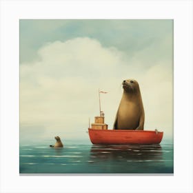 Seal In A Boat Canvas Print