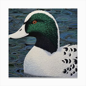 Ohara Koson Inspired Bird Painting Mallard Duck 1 Square Canvas Print