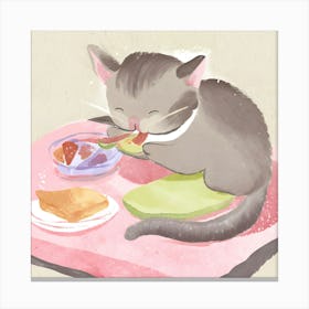 Cat Eating Breakfast Canvas Print