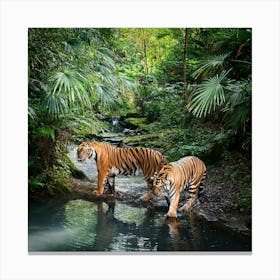 Tigers In A Lush Jungle 1 Canvas Print