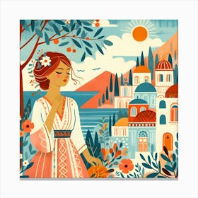 Greek Girl In Traditional Dress Canvas Print