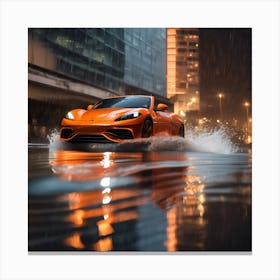 Orange Car Driving in Water  Canvas Print