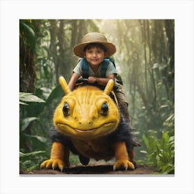 Kid riding on the caterpillar Canvas Print