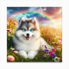 Rainbow Husky Dog Canvas Print