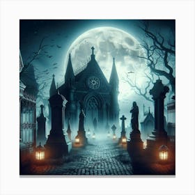 Halloween Cemetery At Night Canvas Print