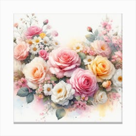 Watercolor Roses Bouquet Canvas Print