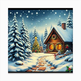 Christmas Cabin In The Woods Canvas Print